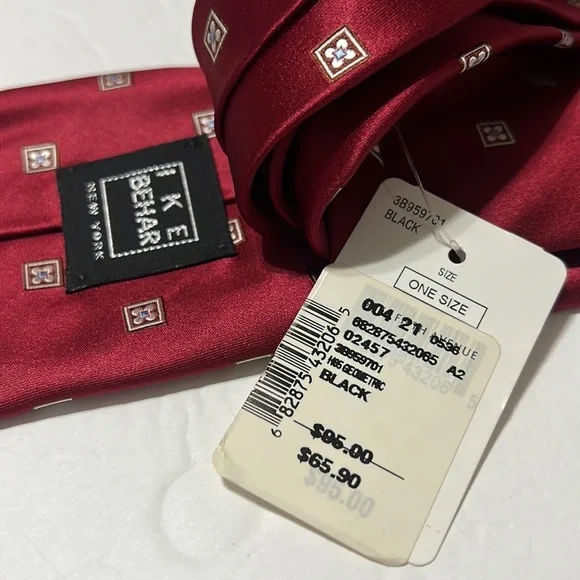 70. IKE BEHAR New York Geometric Maroom & Silver Silk Tie NWT